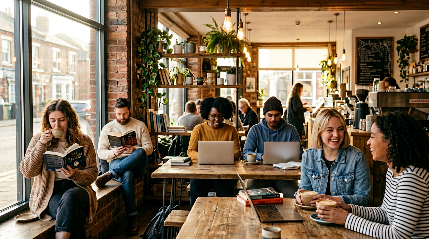 Readers in a coffee shop